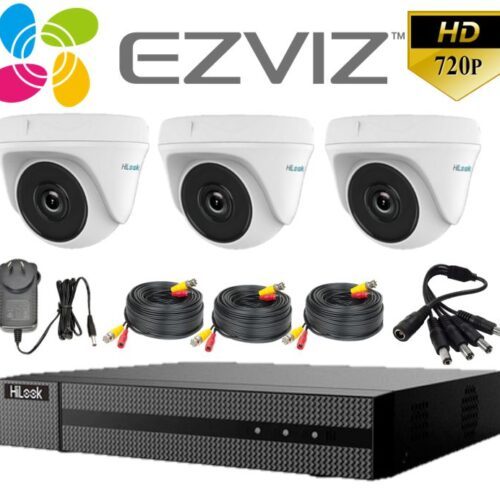 Sistema De Seguridad Kit 3 Camaras Domo + Dvr 4 Canales Hilook By Hikvision Hd 1080P + Cables + Fuente