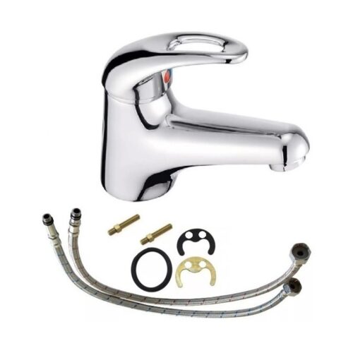 Griferia Monocomando Lavatorio Bajo Cromo Metal Cromado Mezcladora Agujero