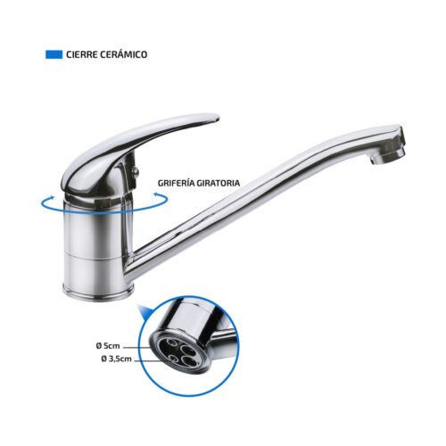Griferia Canilla Monocomando Grb04 Cocina Metal Mesada Lavatorio Acabado Manija Color Plateado Cromado