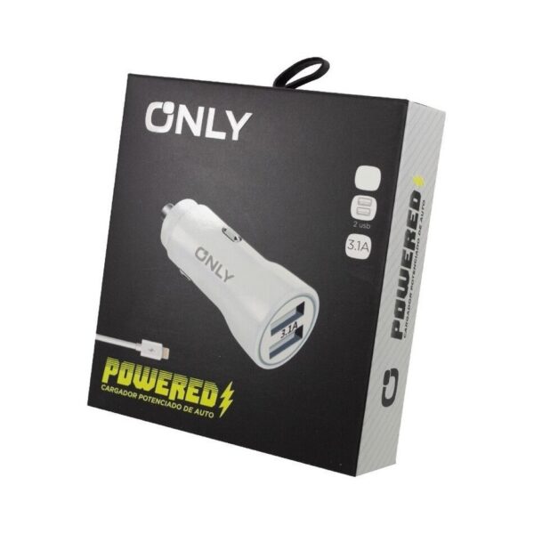 r201355.jpg Cargador Usb Cabezal Auto 12V 3,1A - 2 Usb A + Cable Lightning Iphone - Only - Blanco Only Mod 36