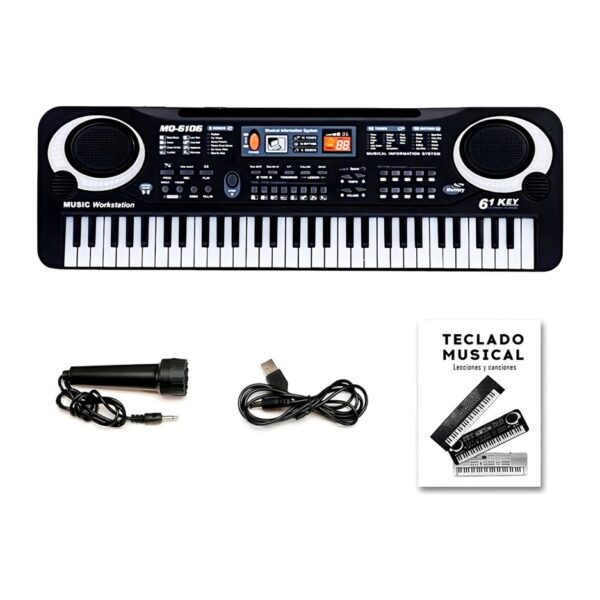 Teclado de juguete Musical Teclado Piano Infantil Meike Mq6106 61 teclas 16 sonidos color negro con micrófono
