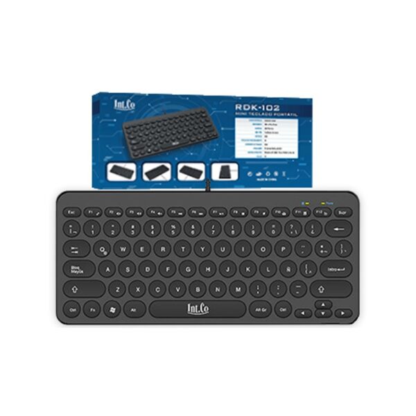 r202227.jpg Teclado Intco RDK-102 Cable USB Mini Sin Numerico 1.3 Metros Negro
