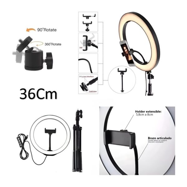 Aro De Luz Led 36 Cm 14 Pulgadas Blanco Neutro Frio Calido Usb Con Controlador