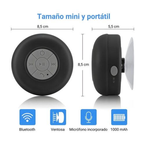 Parlante Bluetooth Portatil Ducha Resistente Agua Negro
