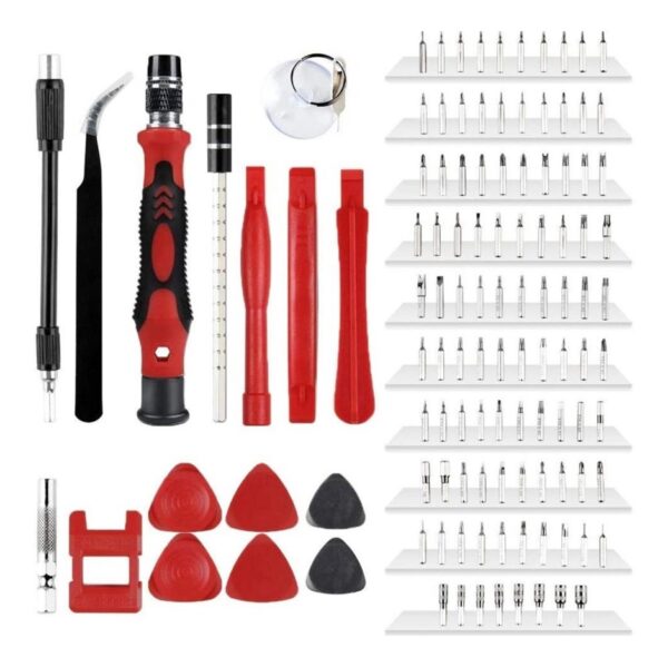 Kit Herramientas Juego Set Destornilladores Puntas Precision 115 Pcs Celular Pc Rojo