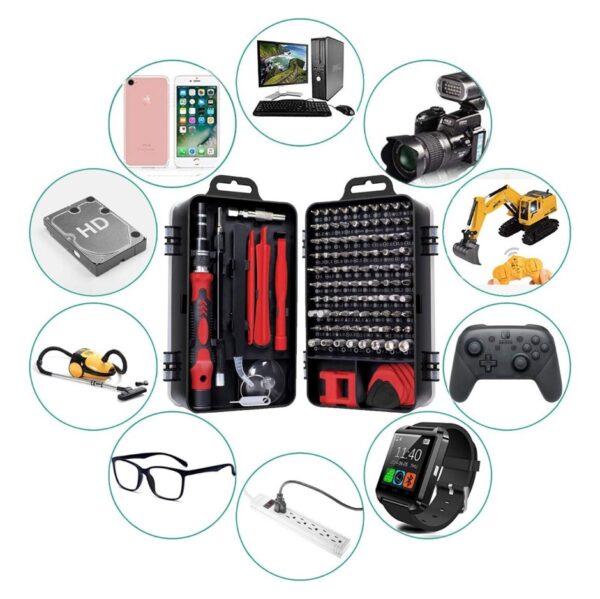 Kit Herramientas Juego Set Destornilladores Puntas Precision 115 Pcs Celular Pc Rojo