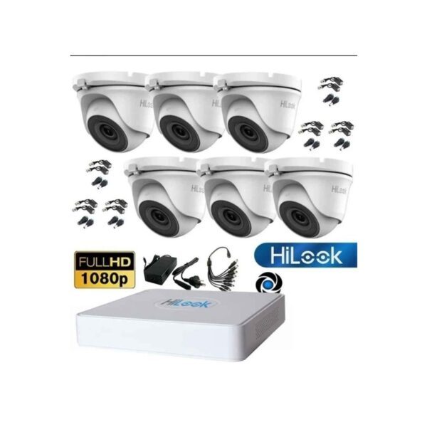 Sistema De Seguridad Kit 6 Camaras Domo + Dvr 8 Canales Hilook By Hikvision Hd 1080P + Cables + Fuente