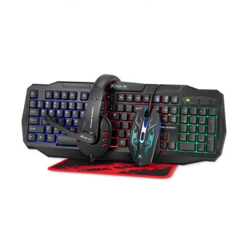 Kit De Teclado Mouse Auricular Mouse Pad Gamer Xtrike Me Cm-406 Ingles Us De Color Negro