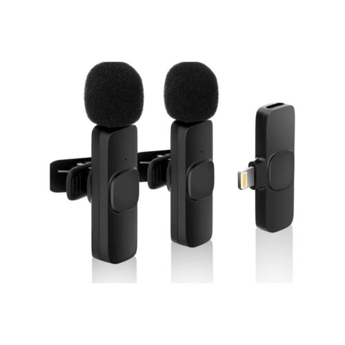 Microfono Corbatero Periodista Inalambrico Streaming Doble Iphone Lightning Apple Negro K9