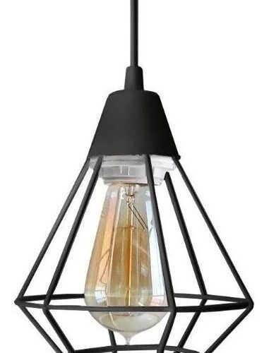 Lampara Colgante De Techo Vintage Luz Jaula Diamante 15Cm Con Foco