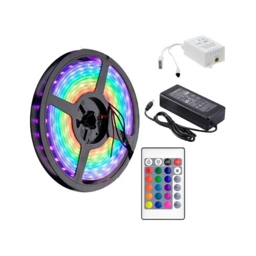 Tira Led Rgb 5050 5Mts Exterior Siliconada + Fuente + Controlador Full Power
