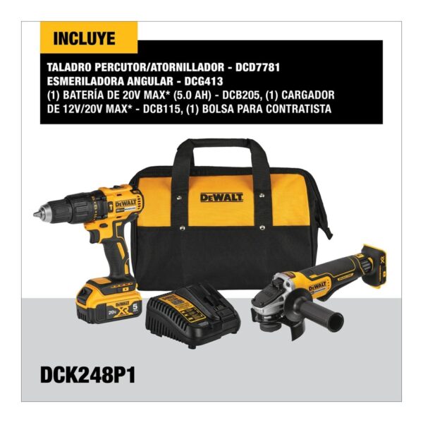 r200641.jpg Kit Dewalt Taladro Agujereadora Atornillador Esmeriladora Bateria Bolsa Dck248P1