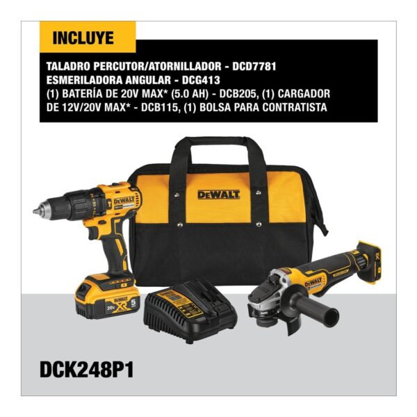 Kit Dewalt Taladro Agujereadora Atornillador Esmeriladora Bateria Bolsa Dck248P1