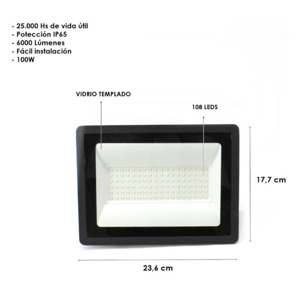 Reflector Led 100W Exterior Alta Potencia Ip67 Luz Fria