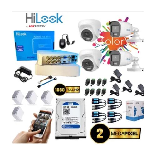 Sistema De Seguridad Kit 4 Camaras Domo Color Vu + Dvr 8 Canales Hilook By Hikvision Hd 1080P