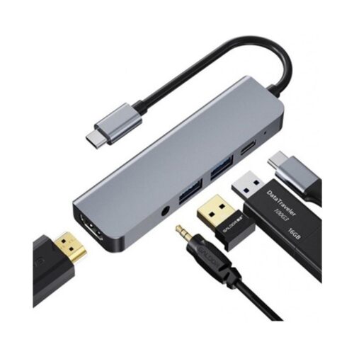 Hub Usb-C 5 En 1 Seisa Byl-2009 Mac Windows Usb 3.0 Usb 2.0 Hdmi Auxiliar Mini Plug 3.5Mm