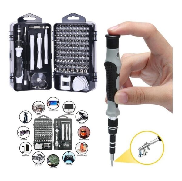 Kit Herramientas Juego Set Destornilladores Puntas Precision 115 Pcs Celular Pc Negro