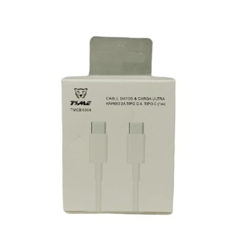 Cable Usb Tipo C A Tipo C Time En Caja Carga Ultra Rapida 3A 1 Metro
