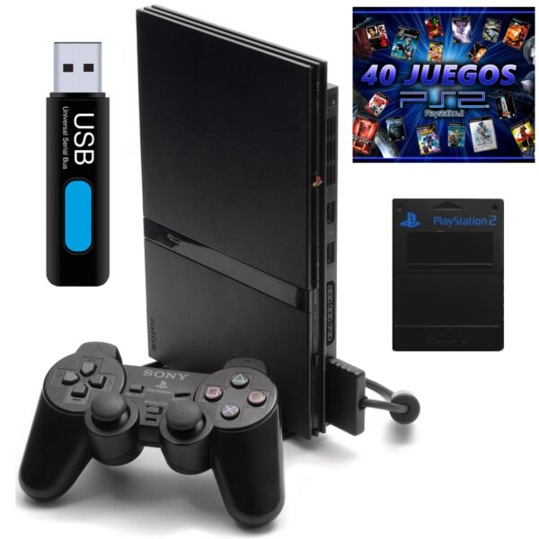 Consola Sony Ps2 Playstation 2 + Joystick + Pendrive 64G + Memorycard + 40 Juegos