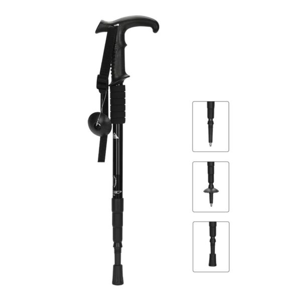Baston Trekking Caminar Senderismo 3 Tramos De Aluminio Antischock Color Negro Dual Handles