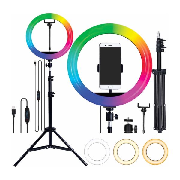 Aro De Luz Led Rgb 26 Cm + Tripode Plegable Aluminio Telescopico 2 Metros