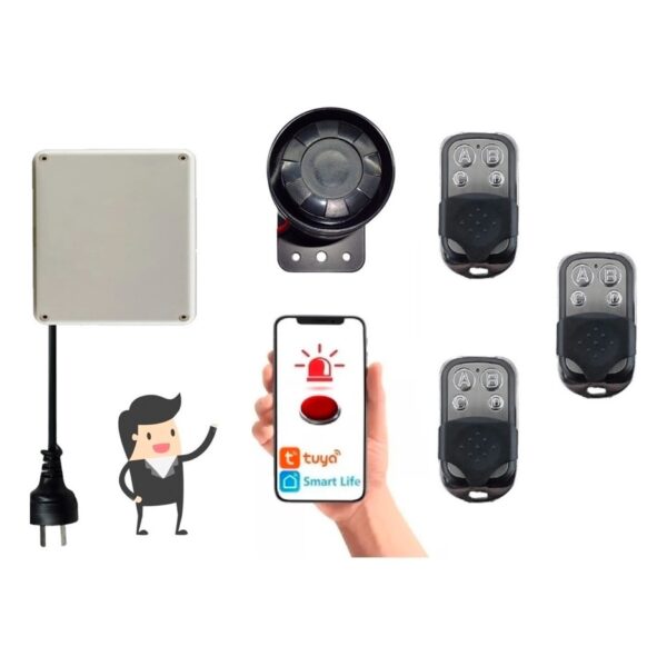 r201022.jpg Alarma Sirena Wifi Remota Con Boton De Y 3 Controles Remotos