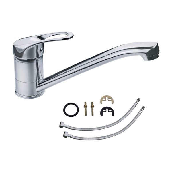 r201071.jpg Griferia Canilla Cromada Monocomando Cocina Metal Lavatorio Acabado Brillante Cromado Manija Perforada