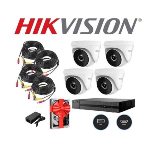 Sistema De Seguridad Kit 4 Camaras Domo + Dvr 4 Canales Hilook By Hikvision Hd 1080P + Cables + Fuente + Disco de regalo