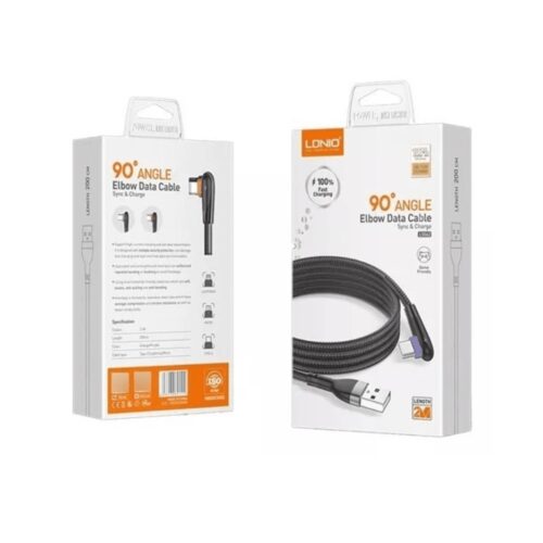 Cable De Carga & Datos Usb Tipo C 2.4a Ldnio Ls562 90° Grados 2 metros