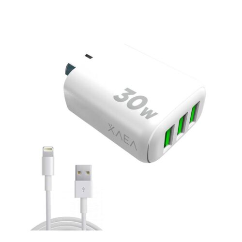 Cargador Usb Cabezal Carga Rapida Intensify - 3Usb + Cable Lightning - Xaea - Blanco Only [04B01009] Mod600