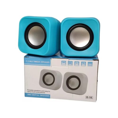 Parlante Stereo Para Pc Con Cable Plug 3 1/2 (Mejor Calidad Sonido) D-16 Celeste