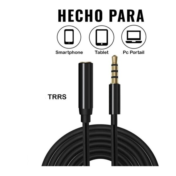 r201293.jpg Cable de audio TRRS auxiliar alargue extension Plug 3 1/2 3.5 Mm Stereo y Microfono 1,5 Metros Macho a Hembra
