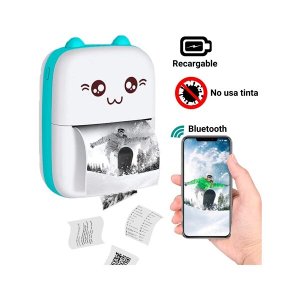 Mini Impresora Termica 58mm Portatil Gatito Celeste Bluetooth