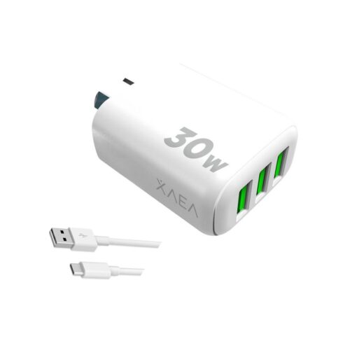 Cargador Usb Cabezal Carga Rapida Intensify - 3Usb + Cable Tipo C - Xaea - Blanco Only [04B01009] Mod600