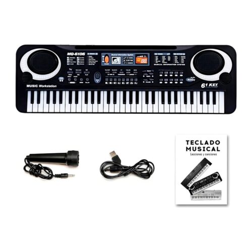 Teclado de juguete Musical Teclado Piano Infantil Meike Mq6106 61 teclas 16 sonidos color negro con micrófono