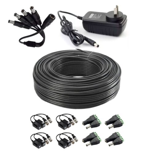 Kit Instalador Cable 100 Metros 2 Pares Exterior + 4 Pares de Balun + 4 Pares bornera corriente + Fuente 12V 3A + Pulpo x 4 Bocas