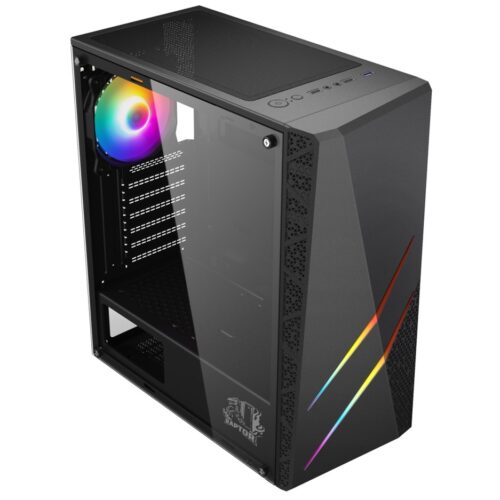 Gabinete Pc Gamer Raptor Blaze Force TG Mid-Tower RGB Fan x1 Boton
