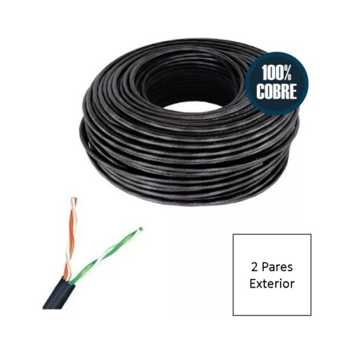 Bobina de Cable UTP Cat 5e 100% Cobre Exterior Negro 0,45mm  100mts 2 Pares