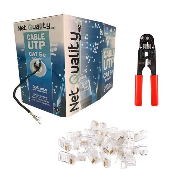 r201554.jpg Cable de Red Utp Cat5e 305m Netquality mas 100 Fichas mas Pinza Crimpeadora Rj45
