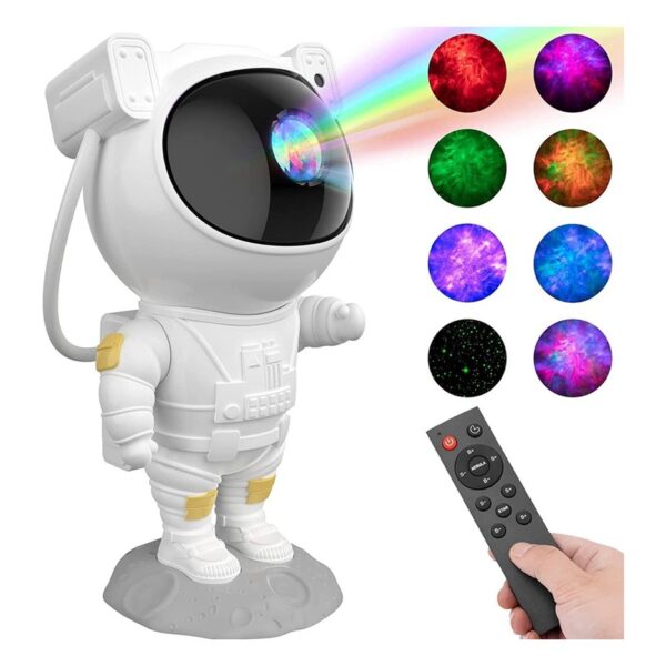 Astronauta Proyector Velador Galaxia Estrellas Lampara Luz Led Control Remoto Blanco