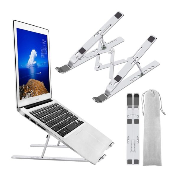 r201698.jpg Soporte Base Notebook Regulable Plastico - Aluminio Tablet Celular Color Plateado