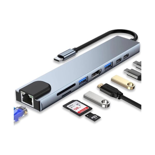 Hub Adaptador 8 En 1 Usb Tipo C Rj45 Hdmi Usb Para Pc Mac Linux Celular
