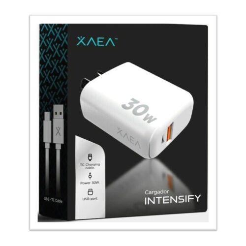 Cargador Rapido Celular XAEA 220V 1 X USB A y 1 X USB Tipo C 30W Intensify MOD600 Blanco Sin Cable