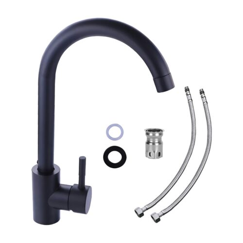 Griferia Cocina Mesada Monocomando Cuello Ganzo Curvo Largo Negro Mate