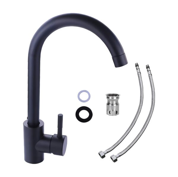 Griferia Cocina Mesada Monocomando Cuello Ganzo Curvo Largo Negro Mate