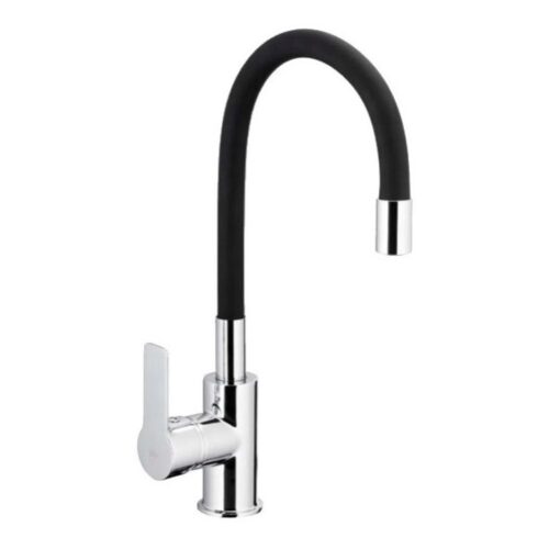 Griferia de cocina monocomando gr13 negro acabado cromado flexible y gira