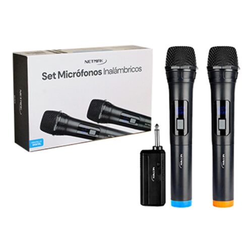 Microfonos Netmak Nm-Mc18 Par 10 Mts Inalambrico Incluye Dongle 6.5Mm A 3.5Mm Bateria 14500 3.7V Incluida