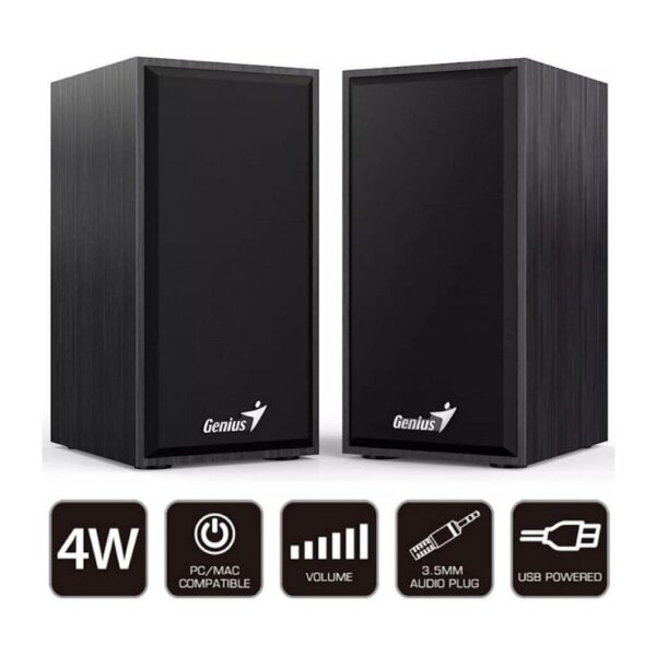 Parlantes Genius Stereo Plug Aux 3.5 Mm Cable Usb Control Vol Pc Notebook Tv 6w Sp-Hf180
