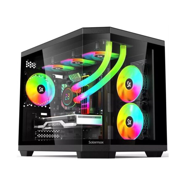 Gabinete Solarmax CM-B300-SF Microatx Frente Rgb Y Vidrio Templado 3 Cooler 120Mm Vga Hasta 340Mm Dimensiones 356X276X304Mm