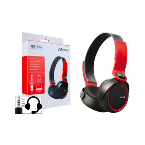Auricular Vincha Noganet NG-904 Rojo y Negro Cable 1.2 mts con Plug 3.5 Mm